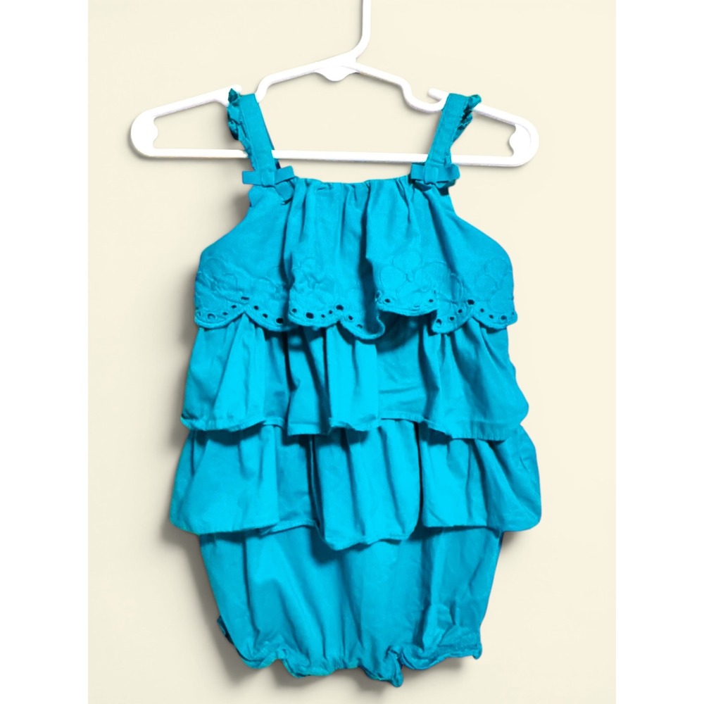 Gymboree Bay Girls One Piece Swimsuit Teal Blue Ruffled Preppy Vacation 18-24M